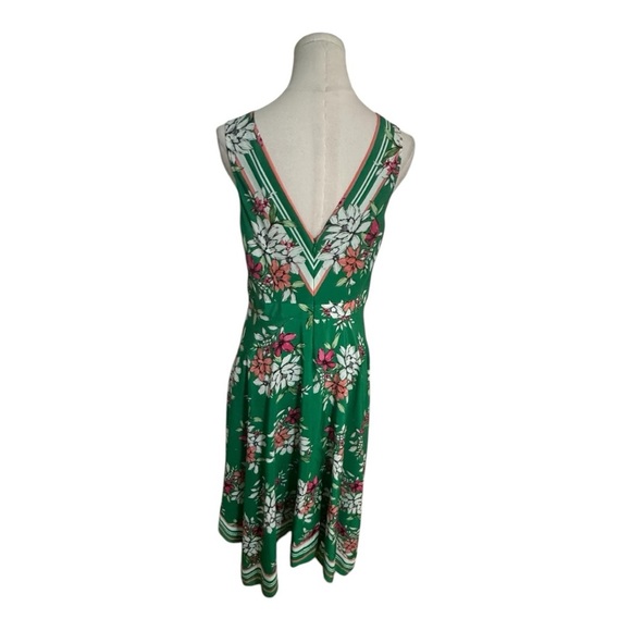VINCE CAMUTO Floral Handkerchief Hem A Line Midi Dress 8 Green Pink Sleeveless - Picture 3 of 8